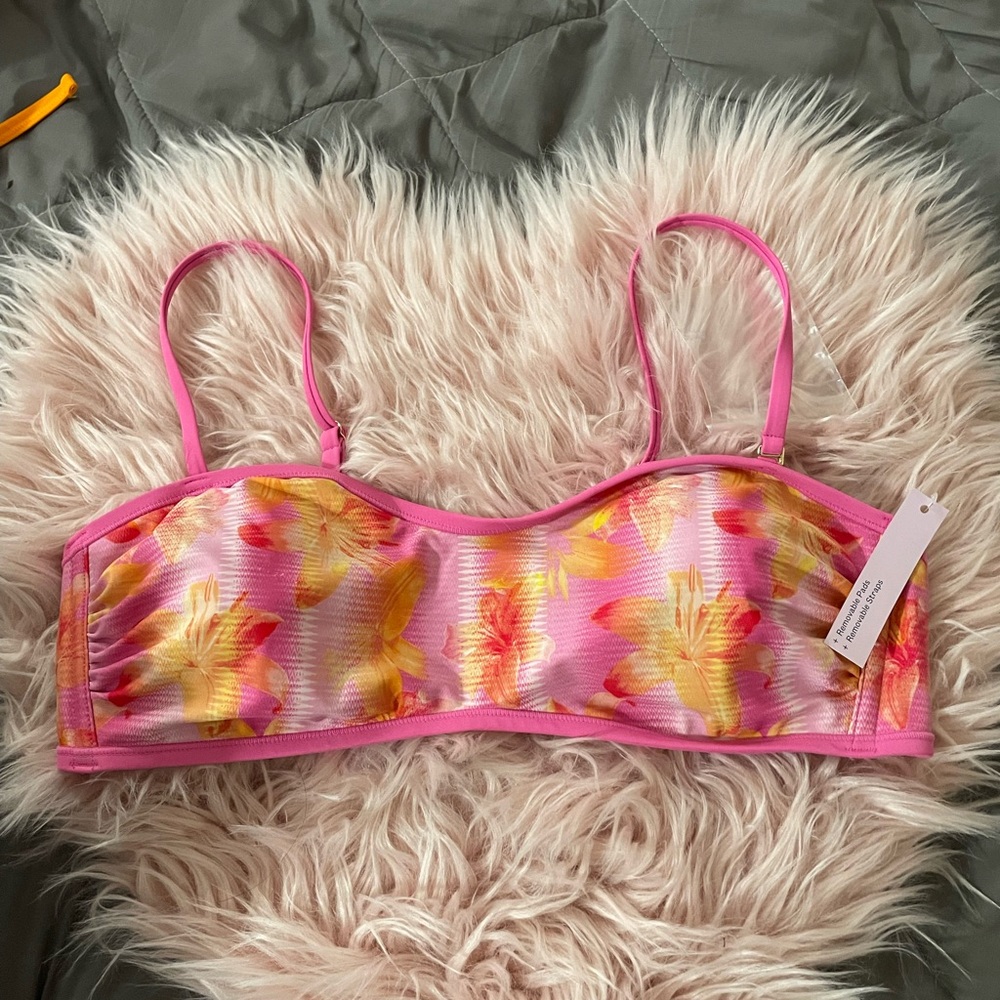 wild fable Pink Floral Bandeau with Yellow Accent Straps